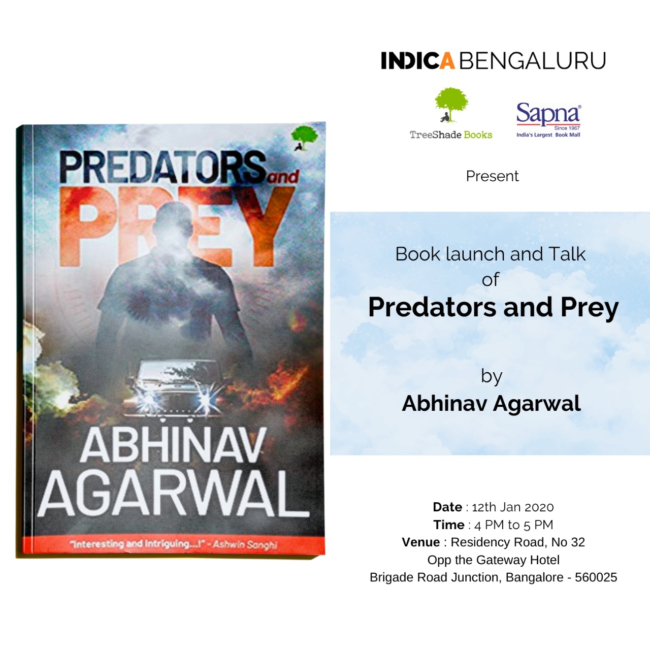 Indica Bengaluru: Book Launch of ‘Predators and Prey’ by Author Abhinav Agarwal